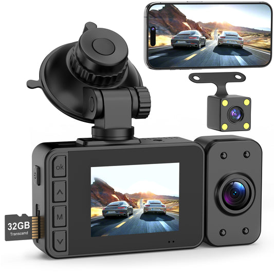 Ginarelo Dash Cam Front Rear Dashcam - Wireless Car Camera Cams for Cars On-Dash Mounted Security Cameras Dual Lens Dashcams Dash Can am Dadh Cam Dashcan Dadhcam Loop Recording G-Sensor 1080P