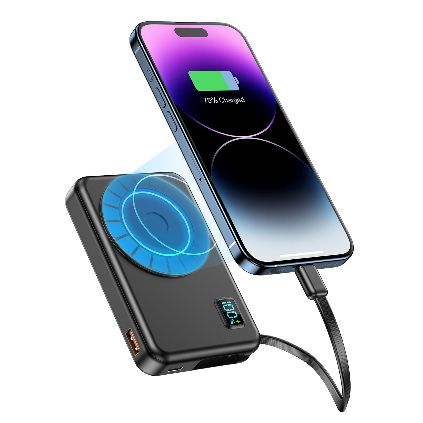 Magnetic Wireless Power Bank Fast Charging, 10000mAh Compatible Portable Charger PD 20W USB-C Battery Pack Compatible with iPhone 16/15/14/13/12 Plus/Pro/Pro Max/Mini