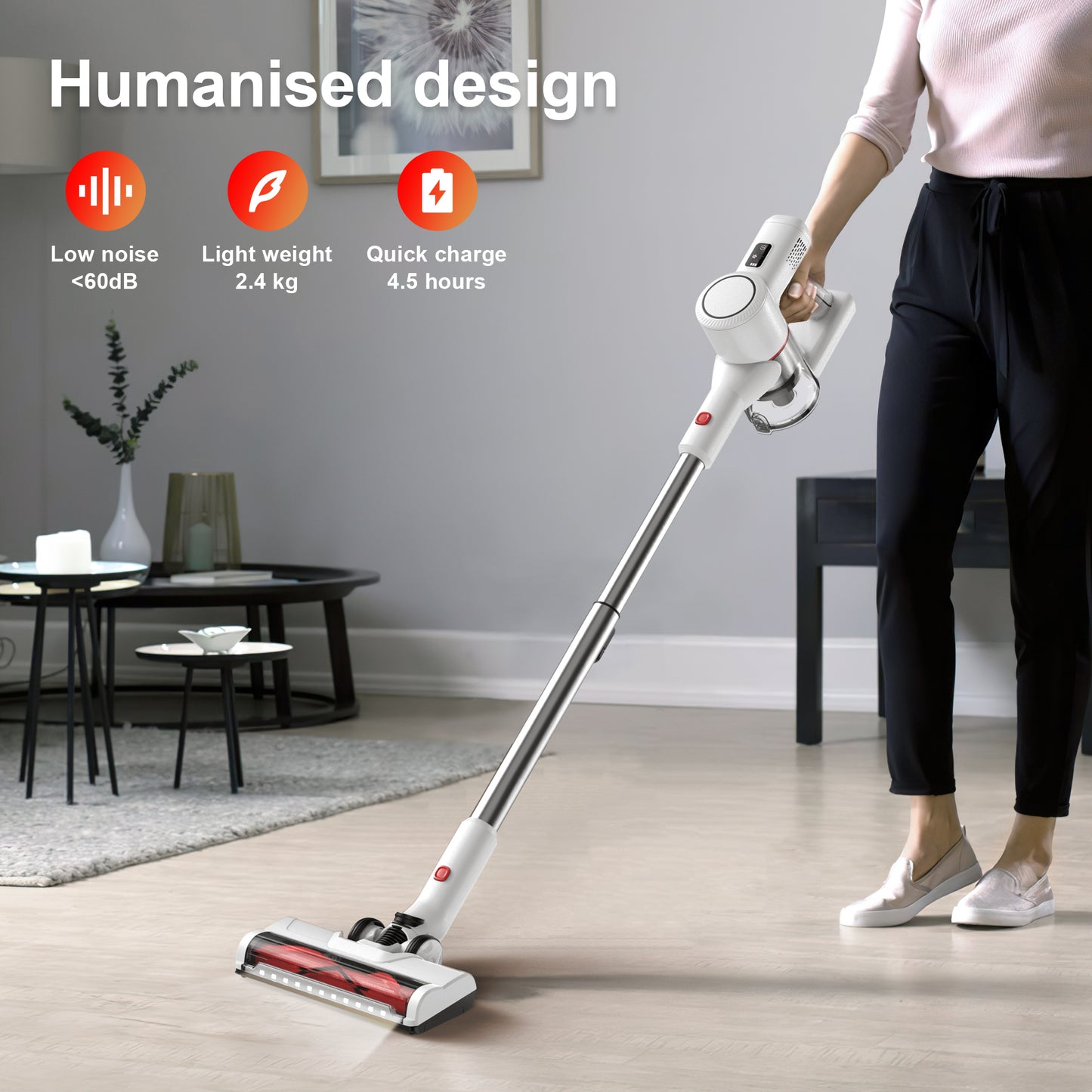 Cordless Vacuum Cleaner Stick Vacuums - Electric Brooms Powerful Lightweight Vaccum Cleaners Upright Handheld Rechargeable Lithium-Ion Battery Wireless for Home Pet Hair Hard Floor Carpet Car