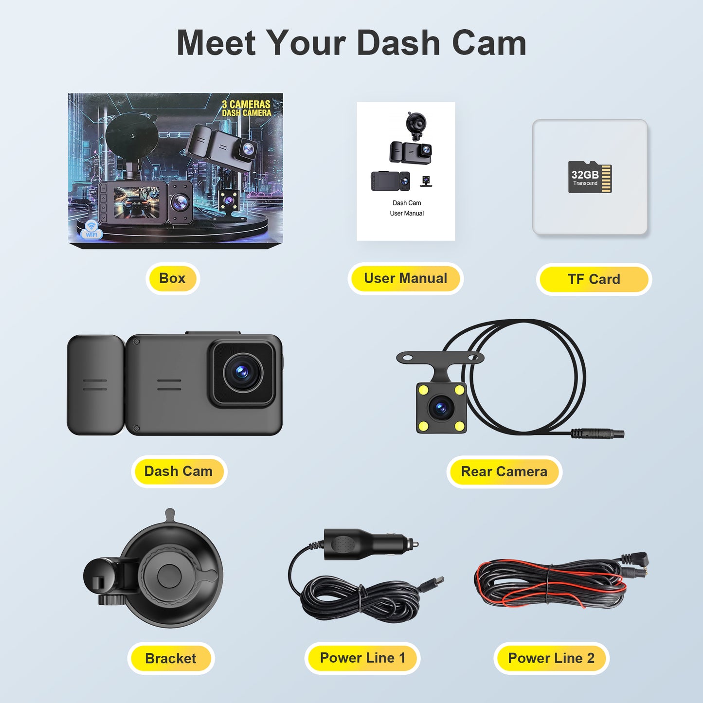 Ginarelo Dash Cam Front Rear Dashcam - Wireless Car Camera Cams for Cars On-Dash Mounted Security Cameras Dual Lens Dashcams Dash Can am Dadh Cam Dashcan Dadhcam Loop Recording G-Sensor 1080P