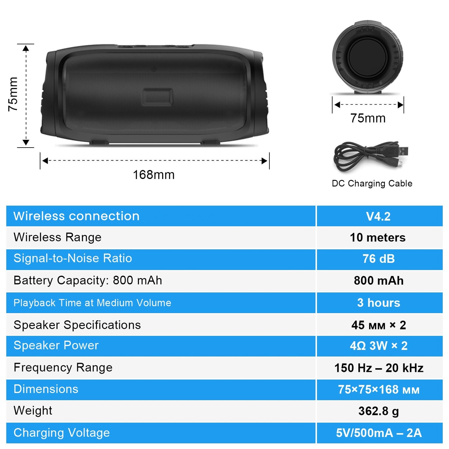 Wireless Speaker 800mAh Battery, Booming Bass, Includes Charging & Aux Cables, Compatible with Smartphones/Tablets/TV, Rechargeable Wireless Speaker, Wireless Speakers, Loud Stereo