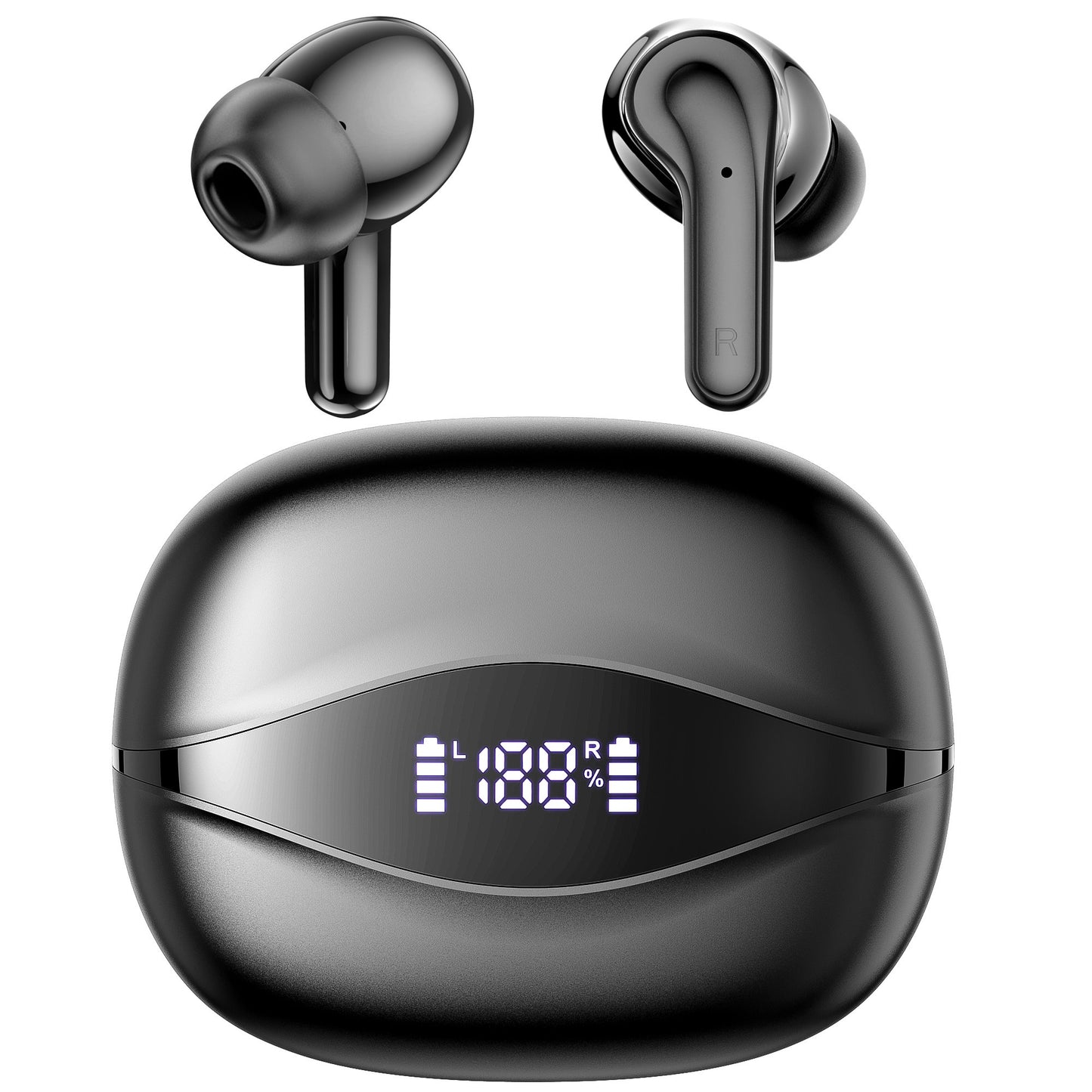 Wireless Earbud, Wireless Headphones 5.3 Stereo Bass Earphones, Ear Buds 40H Dual Mic Call, Earbud In-Ear USB-C LED Display Sport Headset.