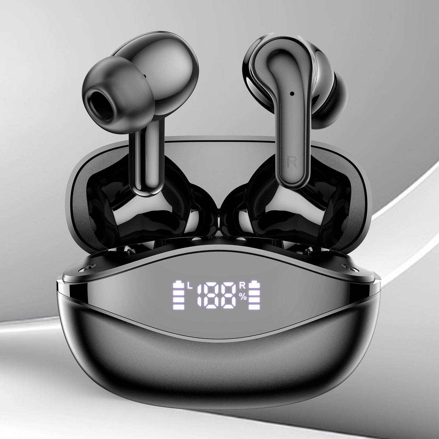 Wireless Earbud, Wireless Headphones 5.3 Stereo Bass Earphones, Ear Buds 40H Dual Mic Call, Earbud In-Ear USB-C LED Display Sport Headset.