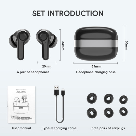 Wireless Earbud, Wireless Headphones 5.3 Stereo Bass Earphones, Ear Buds 40H Dual Mic Call, Earbud In-Ear USB-C LED Display Sport Headset.