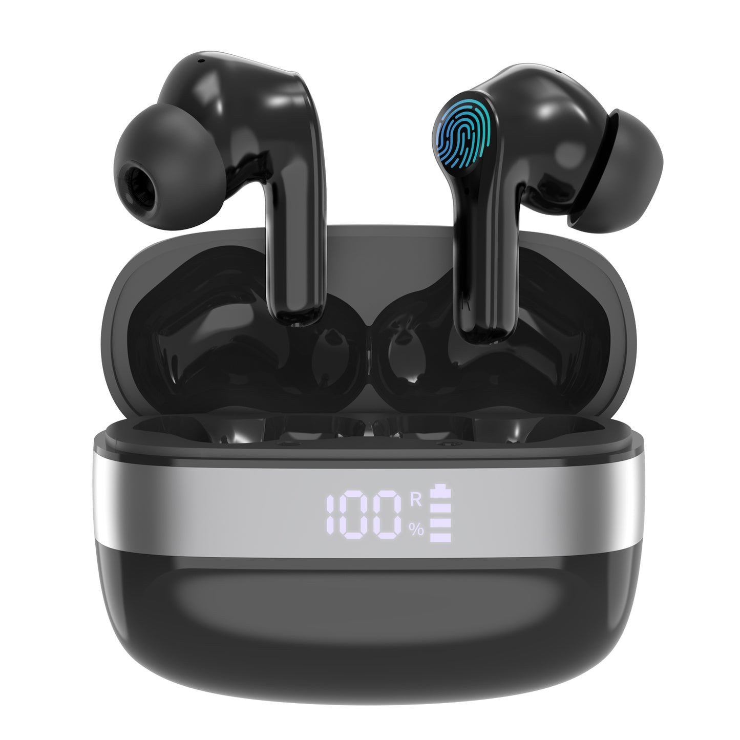 Wireless Earbud, Wireless Headphones 5.3 Stereo Bass Earphones, Ear Buds 40H Dual Mic Call, Earbud In-Ear USB-C LED Display Sport Headset.