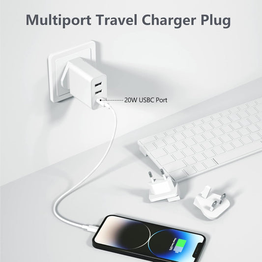 UK to US Plug Adaptor, USA Travel Adapter 32W USB C Fast Charger for American, Canada, 4 in 1 Cyzbim USBC Adapter for Phone Pad Android Samsung, Type C Plug for Thailand Mexico Colombia (Type B)