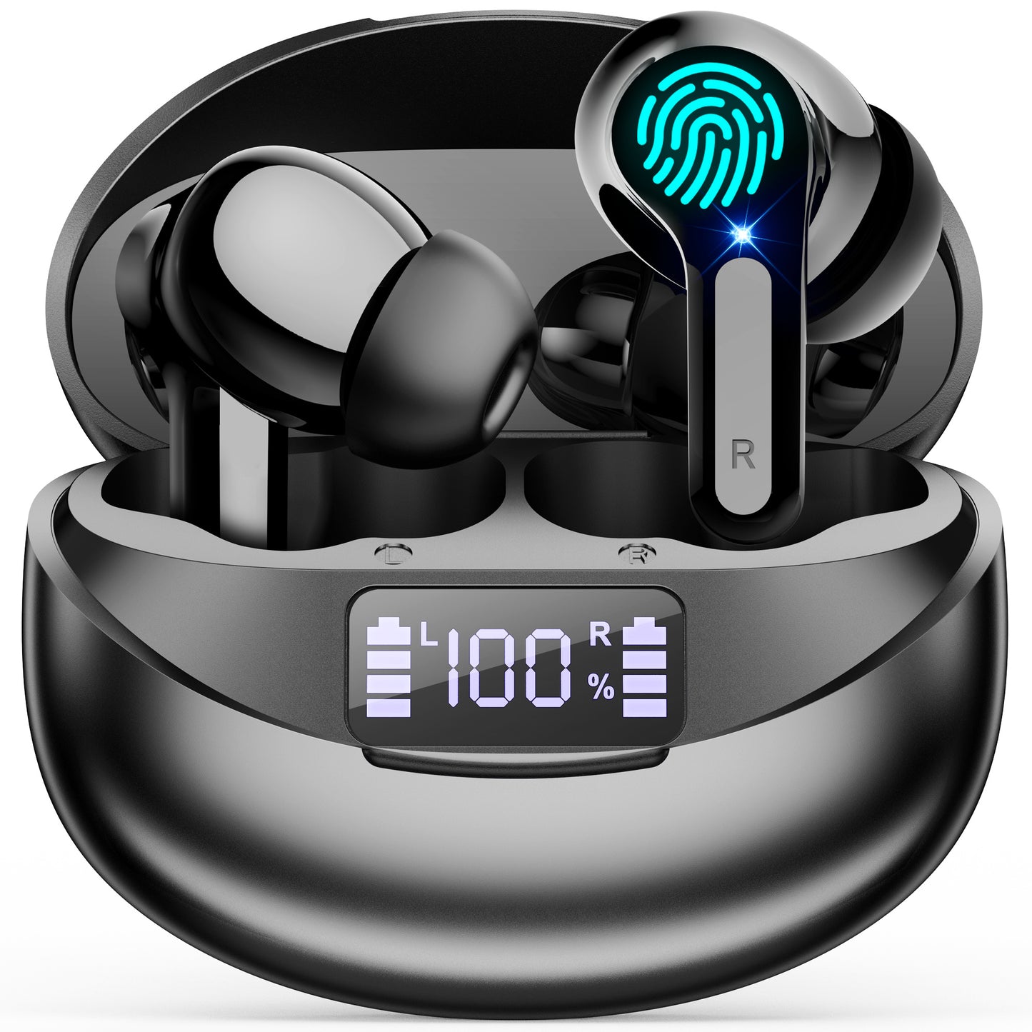 Wireless Earbud, Wireless Headphones 5.3 Stereo Bass Earphones, Ear Buds 40H Dual Mic Call, Earbud Headphones with LED Power Display Charging Case, Hi-Fi Microphone, Intelligent Noise Cancellation, Stereo Sound, and Sweat-Resistant Design