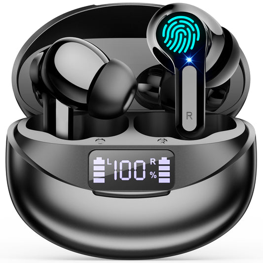 Wireless Earbud, Wireless Headphones 5.3 Stereo Bass Earphones, Ear Buds 40H Dual Mic Call, Earbud Headphones with LED Power Display Charging Case, Hi-Fi Microphone, Intelligent Noise Cancellation, Stereo Sound, and Sweat-Resistant Design