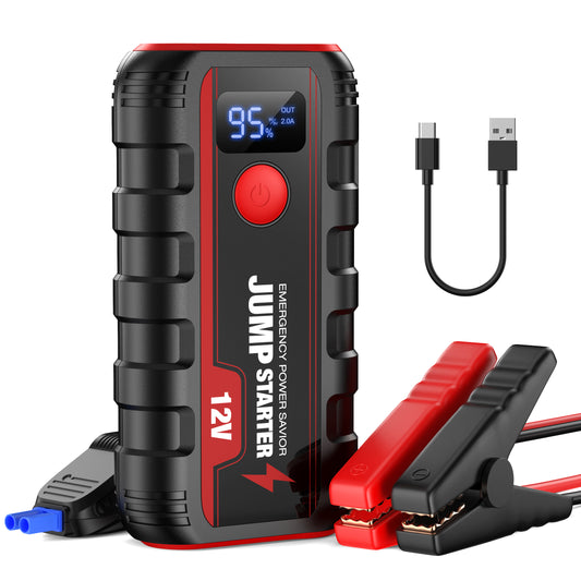 Ginarelo Jump Starter Power Pack Booster - Portable 12V Car Battery Jumpstart Bank Motorcycle Jumper Start with Leads LCD Screen LED 2000A Peak 13200Mah Engine Up To 6.0L Gas or 5.5L Diesel