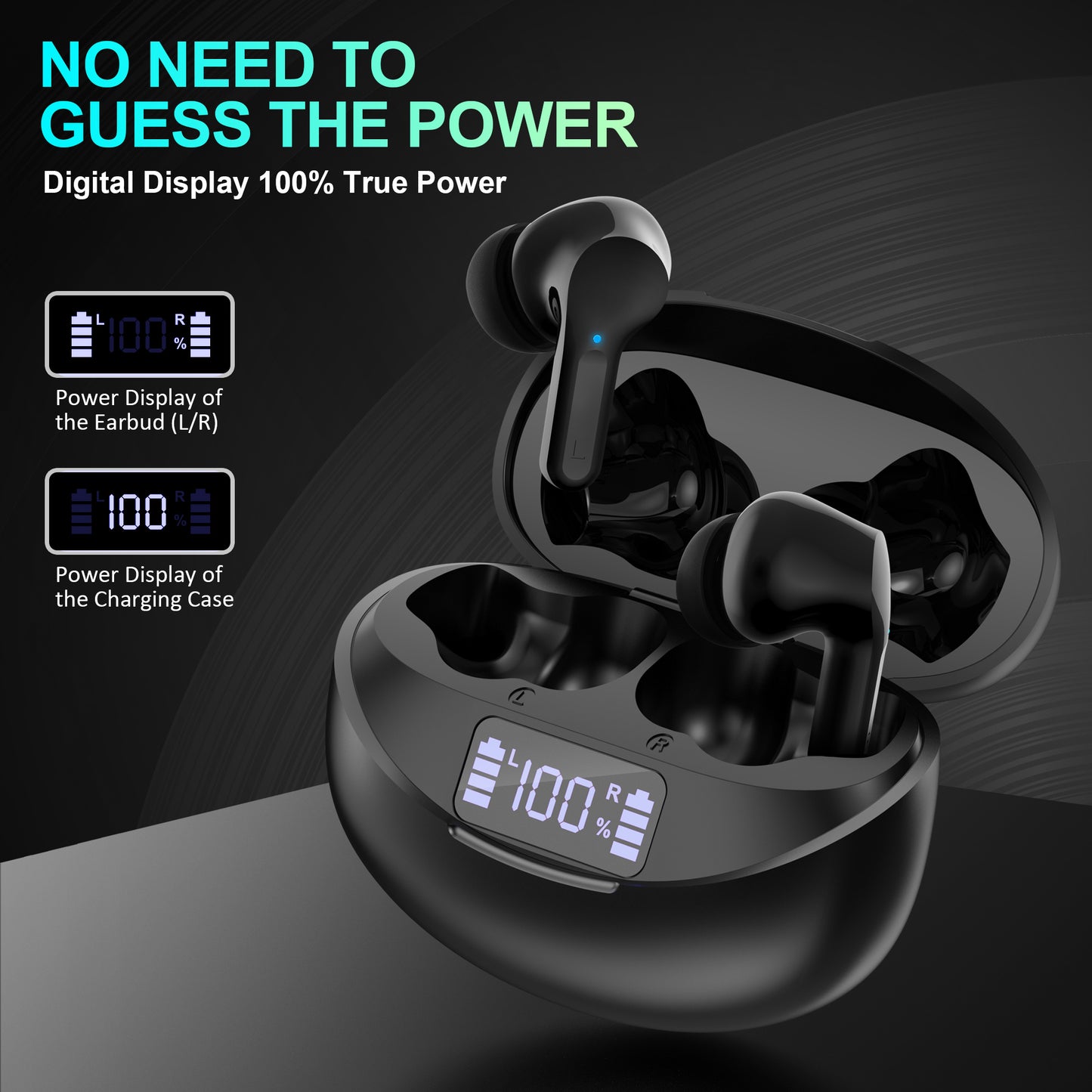 Wireless Earbud, Wireless Headphones 5.3 Stereo Bass Earphones, Ear Buds 40H Dual Mic Call, Earbud Headphones with LED Power Display Charging Case, Hi-Fi Microphone, Intelligent Noise Cancellation, Stereo Sound, and Sweat-Resistant Design