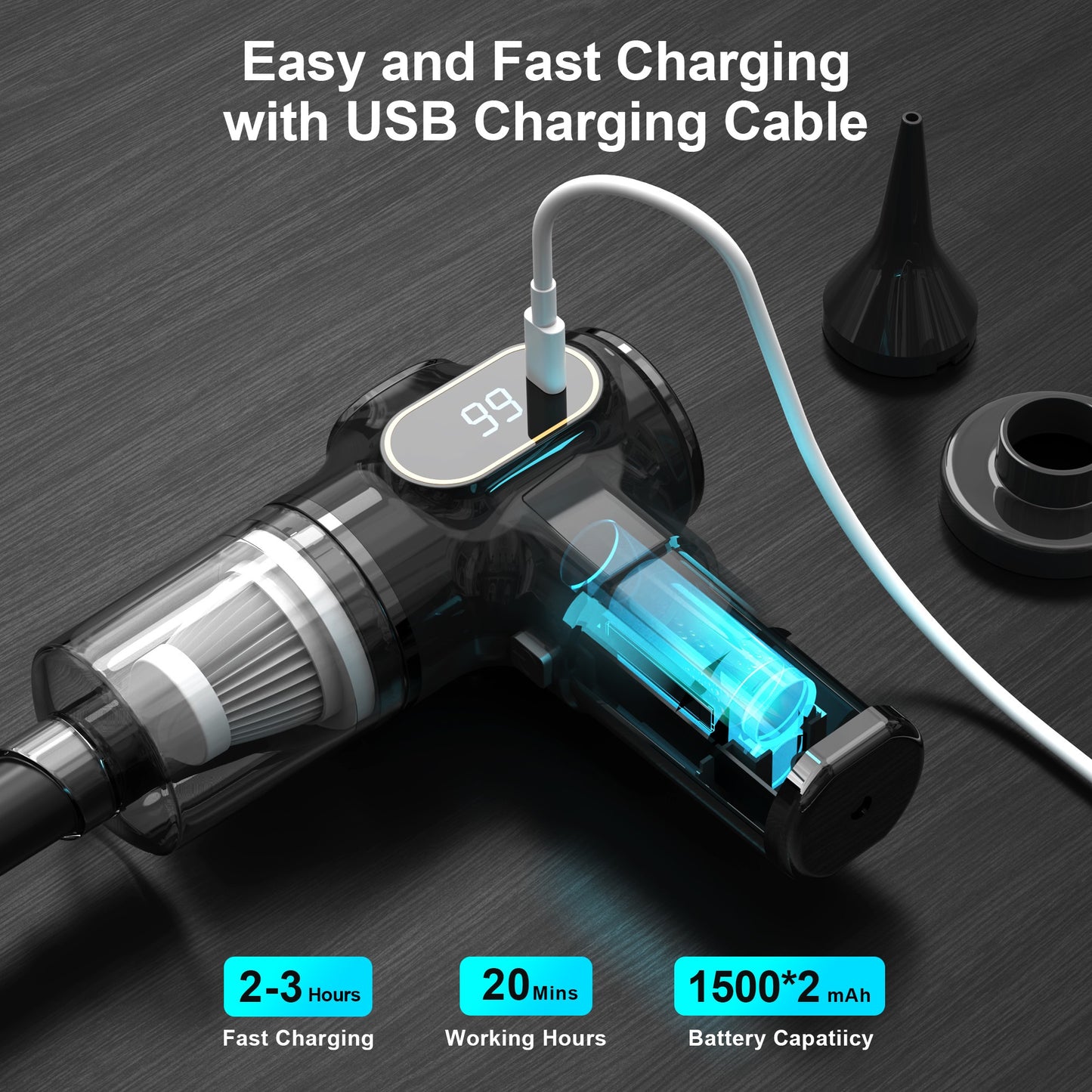 Handheld vacuum cleaner, battery-powered, car vacuum cleaner, powerful - 15000Pa, cordless, car vacuum cleaner, strong performance, powerful suction, handheld vacuum cleaner, high power, car handheld vacuum cleaner, small and mini car vacuum cleaner